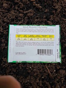 spinach seed packet back